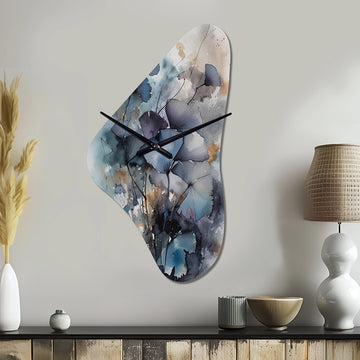 Blue And Flowers Bouquet Interpretation - Asymmetric Metal Wall Clock